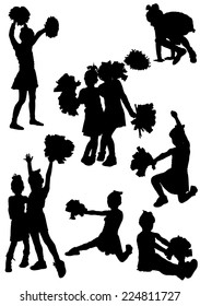 Collection of silhouettes of children of cheerleaders 