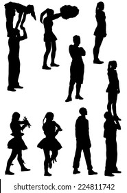 Collection of silhouettes of children of cheerleaders 