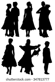 Collection of silhouettes of children dancing ballroom dancing