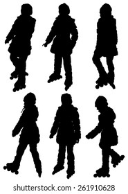 Collection of silhouettes of children on rollers