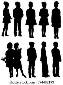 Collection of silhouettes of children on a white background.