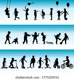 Collection of silhouettes of children playing