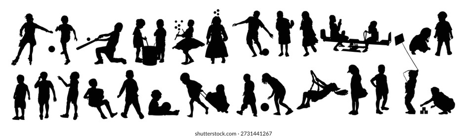 Sammlung von Silhouetten von spielenden Kindern 