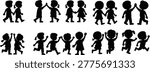 Collection of silhouettes of children playing together with holding hands children silhouette friendship together collection activity childhood innocent innocence