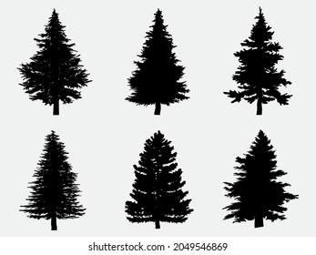 Collection Silhouettes of Christmas trees Symbol style and white background. Vector image for web design. Can be used for your work.