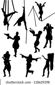 Collection of silhouettes of circus people