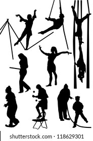 Collection of silhouettes of circus people