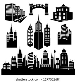 Collection of silhouettes of city images. Vector illustration. Eps 10