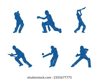 Collection of silhouettes of cricket players, batsmen, cricket elements. svg
