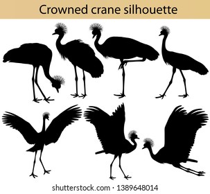 Collection of silhouettes of crowned cranes