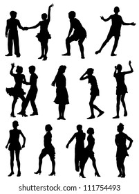 Collection of silhouettes of dancing children