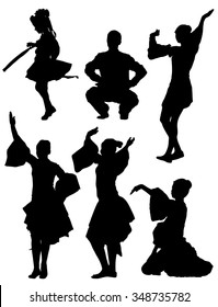 Collection of silhouettes of dancing children