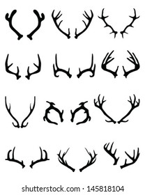 Collection of silhouettes of deer antlers-vector