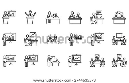 A collection of silhouettes depicting people in different office environments and workspaces