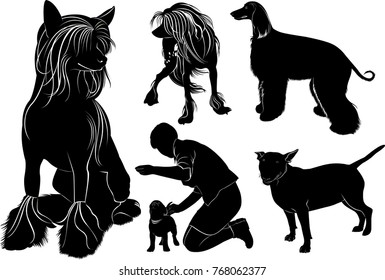 collection of silhouettes of dogs Chinese Crested