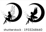 Collection of silhouettes of a fairy. Isolated on white. Vector illustration.