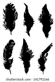 Collection of silhouettes of feathers