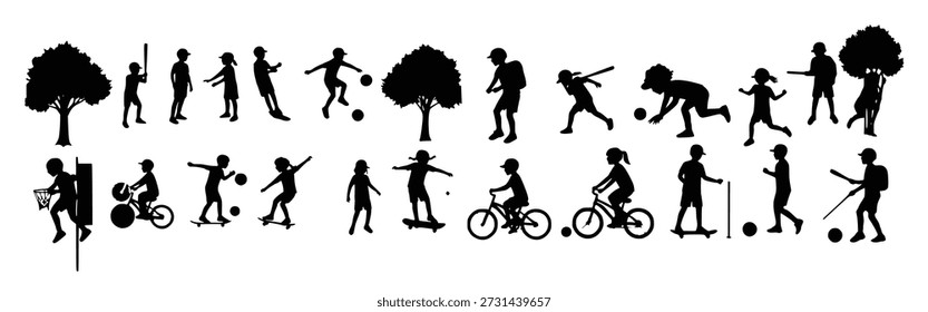 a collection of silhouettes featuring kids engaged in