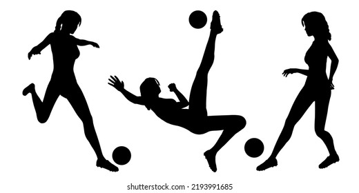Collection of silhouettes of female soccer or football players