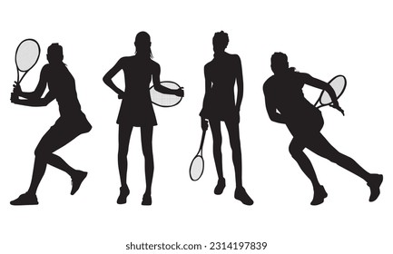 Collection of silhouettes of female tennis players - Shutterstock ID 2314197839