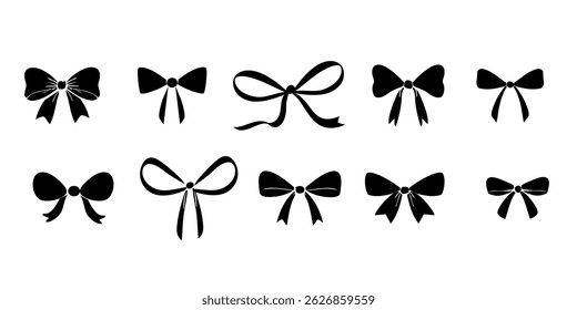 Collection of silhouettes of festive ribbon bows