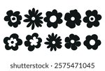  Collection of silhouettes Flower icon, Abstract botanical flower set. vector botany floral design.	
