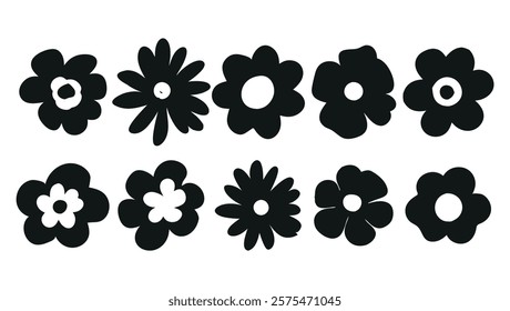  Collection of silhouettes Flower icon, Abstract botanical flower set. vector botany floral design.	
