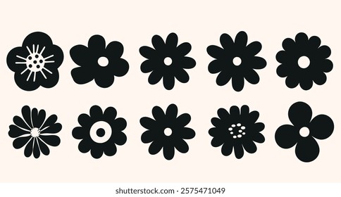  Collection of silhouettes Flower icon, Abstract botanical flower set. vector botany floral design.	
