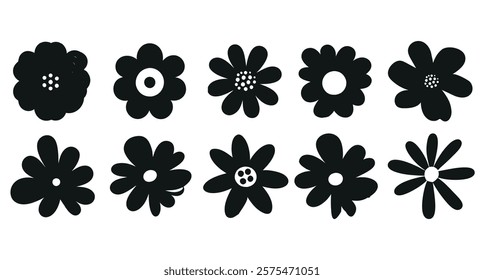  Collection of silhouettes Flower icon, Abstract botanical flower set. vector botany floral design.	
