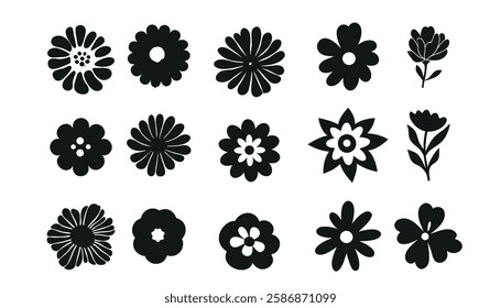 Collection of silhouettes Flower icon, Abstract botanical flower icon.Vector botany floral design.