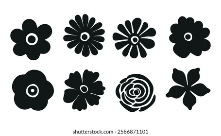 Collection of silhouettes Flower icon, Abstract botanical flower icon.Vector botany floral design.