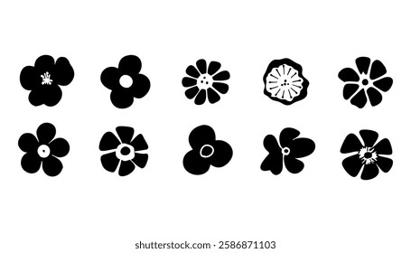 Collection of silhouettes Flower icon, Abstract botanical flower icon.Vector botany floral design.