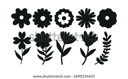 Collection of silhouettes Flower icon, Abstract  botanical flower set. Vector illustration, Style for banners,icon, sticker, wallpaper, posters, websites, online shopping.