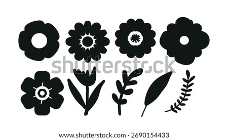 Collection of silhouettes Flower icon, Abstract  botanical flower set. Vector illustration, Style for banners,icon, sticker, wallpaper, posters, websites, online shopping.
