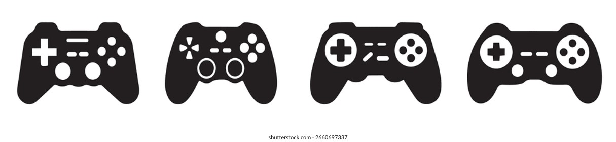 collection silhouettes game controller icon white background