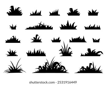 Collection of silhouettes of grassland.	