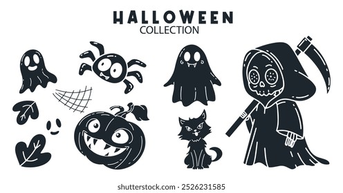 collection of silhouettes of Halloween, isolated on white background