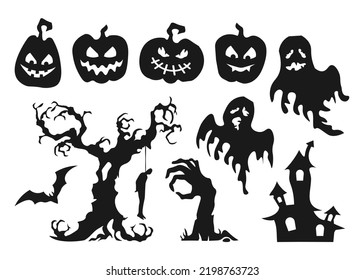 collection of silhouettes of halloween pumpkins castle and others