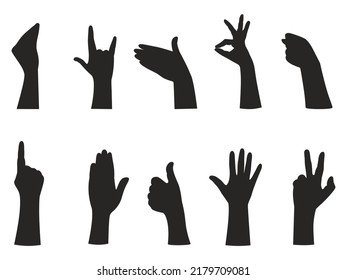 Collection Silhouettes Hand Gestures Various Positions Stock Vector ...