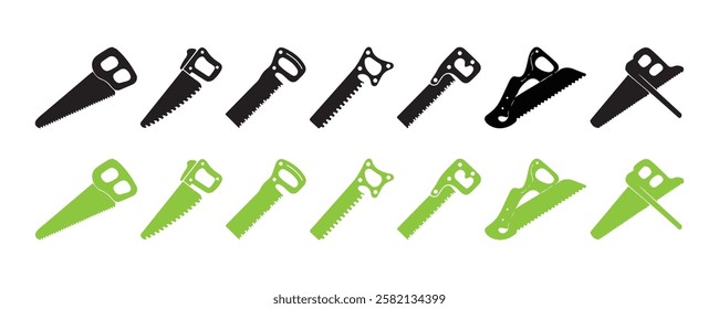  Collection of silhouettes hand saw icon on white background