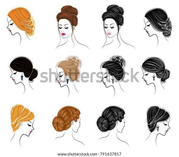 Collection Silhouettes Head Lady Girls Show Stock Vector Royalty