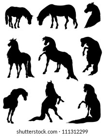 Collection of silhouettes of horses