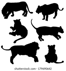 Collection of silhouettes of lions