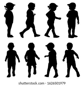 collection of silhouettes of little children on a white background