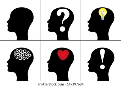 collection of silhouettes of a man's head