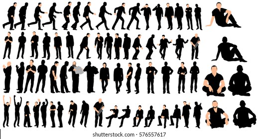 collection of silhouettes of men in isolation, business, sit, walk