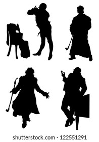 Collection of silhouettes of men of the Middle Ages