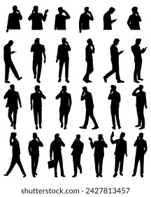 Collection of silhouettes of men on the phone