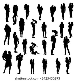 Collection of silhouettes of mothers holding their children