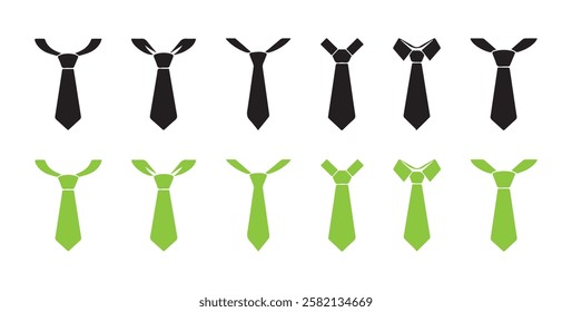 Collection of silhouettes necktie icon on white background